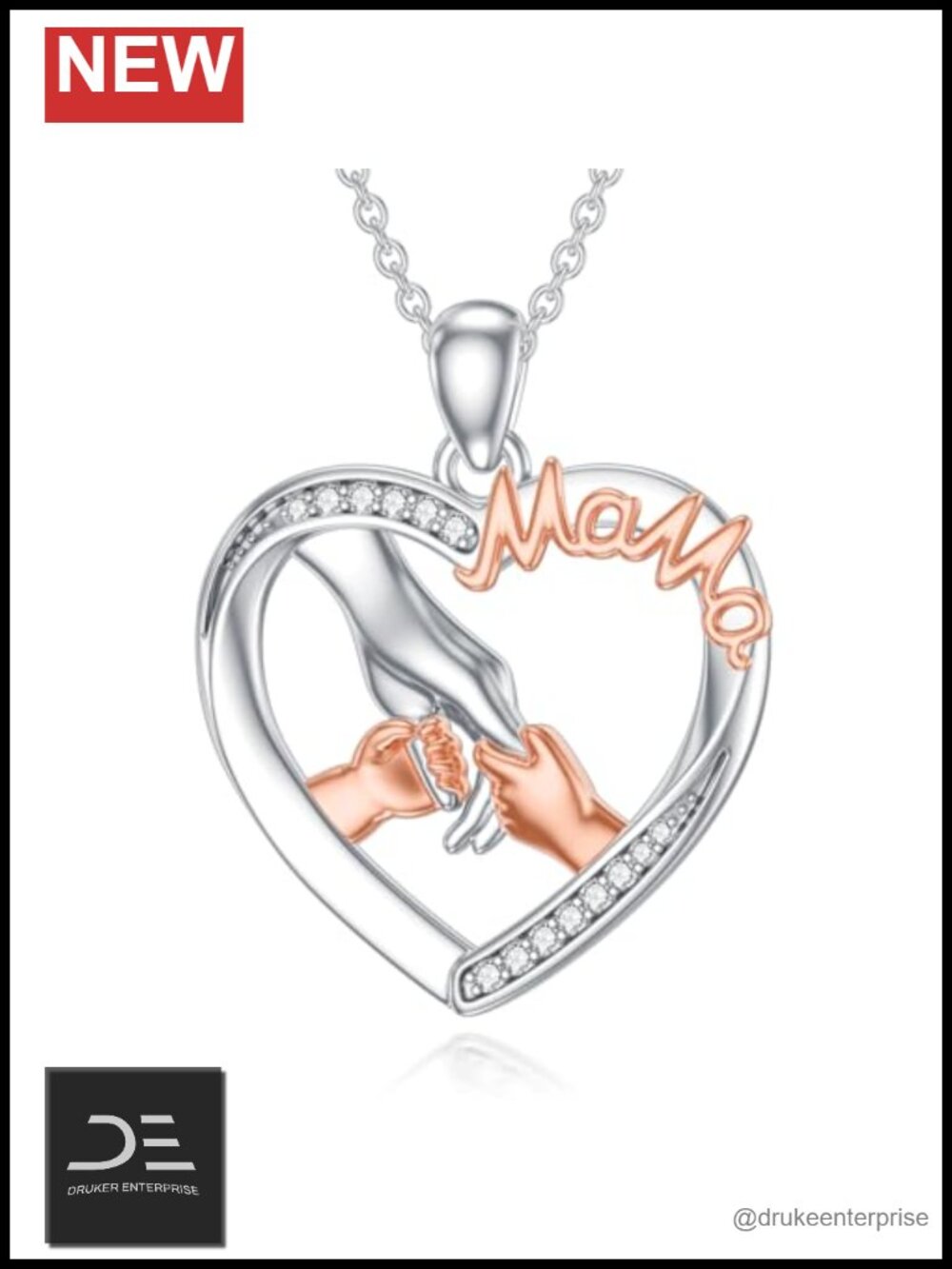Mama Necklace 925 Sterling Silver Heart Pendant, Mom Daughter Jewelry Gift
